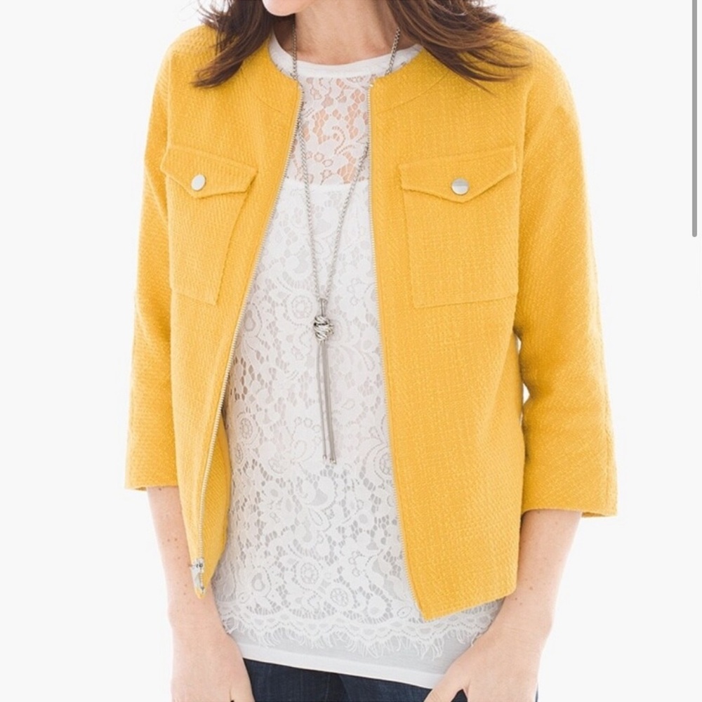 NWT Chicos Textured LS Jacket Glistening Yellow Medium/8